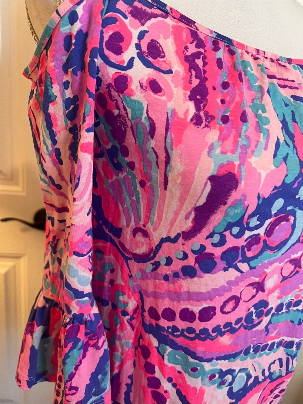 Lilly Pulitzer Girls Mini Alanna Dress Colony Coral Shell Out‎ Large